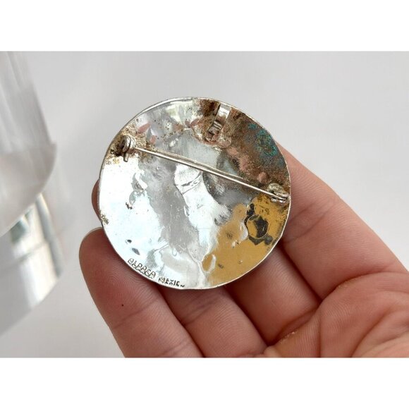 Alpaca Sterling Silver Abalone Mexican Vintage Sterling Silver Brooch Pendant - Picture 7 of 10